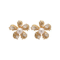 Gold Tone Crystal Flower And Pearl Cluster Stud Earrings view 5