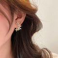 Gold Tone Crystal Flower Drop Stud Earrings With Leaf Charms view 4
