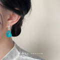 Gold Tone Turquoise Geode Slice Drop Earrings Crystal Bars view 2