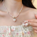 Pink Strawberry Pearl Drop Earrings And Pendant Necklaces view 3