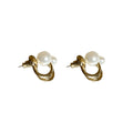 Gold C Shape Pearl Cluster Stud Statement Earrings view 5