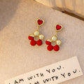 Heart Stud Flower Drop Earrings Red Black White Set view 7