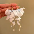 Fabric Flower and Pearl Drop Earrings in Five Colors view 10
