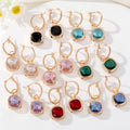 Gold Tone Square Faceted Crystal Huggie Drop Earrings in Eight Colors view 1
