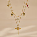 Gold Cross Necklace Zircon Halo Religious Medallion Pendant view 1