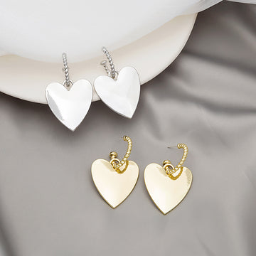 Gold Heart Pendant Drop Earrings Twisted Rope Hoop Posts