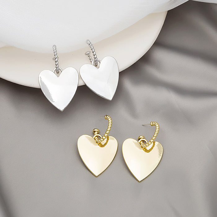 Gold Heart Pendant Drop Earrings Twisted Rope Hoop Posts
