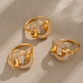 Interlocking Link Pave Zircon Open Ring Gold Or Steel view 4