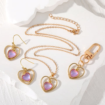 Heart Cabochon Necklace Earring and Clip Keychain Options