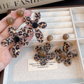 Two Leopard Print Oversized Five Petal Flower Stud Earrings view 2