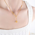 Gold Y-Necklace Frosted Ball Pendant Bar Link Accents view 6