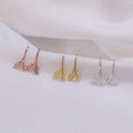Gold Silver and Rose Gold Tone Leaf Hook Earrings with Polished Finish view 3