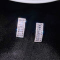 Silver Tone Baguette Crystal Rectangle Stud Earrings view 1