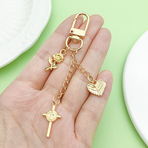 Cross, Rose, Heart and Celestial Charm Keychains in 12 Designs