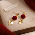 Red Velvet Disc And Gold-Tone Sequin Drop Earrings - One Style view 3