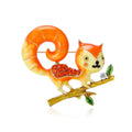 Enamel Squirrel on Branch Brooch in Blue or Orange view 2