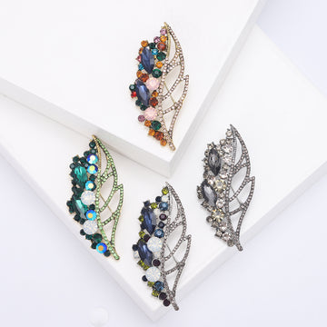 Open Leaf Crystal Cluster Brooch in Four Color Palettes
