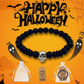 Black Beaded Elastic Skull Bracelet With Silver-Tone Accent view 1