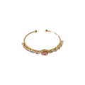 Pink Round Center And Clear Marquise Crystal Cuff In Gold Or Silver Tone view 5