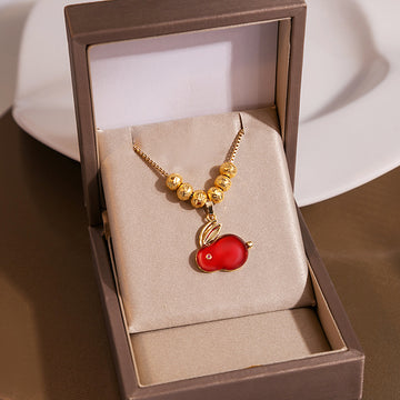 Gold Chain Red Rabbit Pendant Necklace with Bead Accents