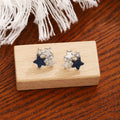 Silver Tone Starburst Navy Five Point Star Center Stud Earrings view 1