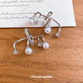 Silver Tone Pearl Branch Ear Clips with Crystal Tips view 4