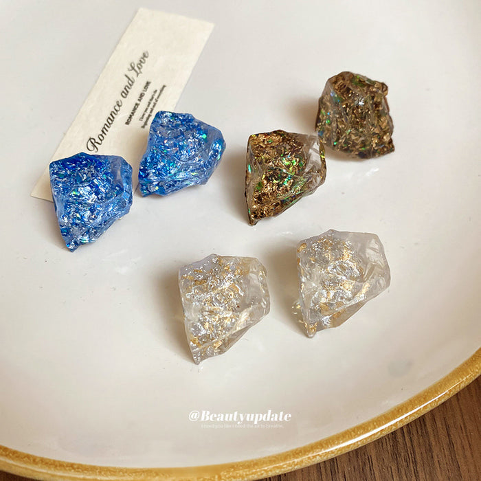 Blue Glitter Resin Geometric Stud Earrings Fashion Earrings