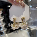 White Floral Cluster Drop Earrings with Gold Tone Tops view 6