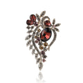 Glass Crystal Leaf Spray Brooch Blue Teal Burgundy view 5