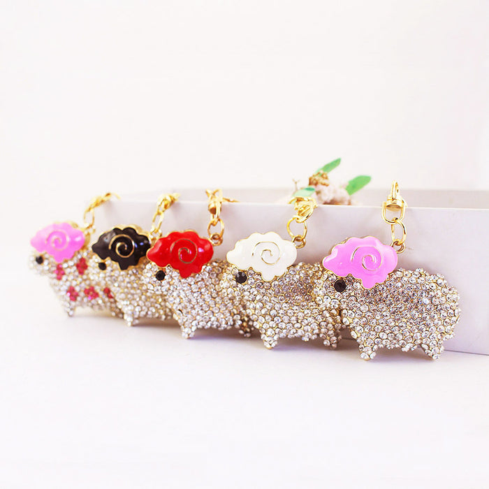 Rhinestone Sheep Keychain With Gold-Tone Ring And Lobster Clasp