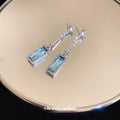 Blue Rectangle Crystal Chain Drop Earrings Fashion Jewelry view 2
