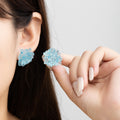 Blue Hydrangea Cluster Gold Tone Statement Stud Earrings view 1
