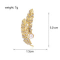 Gold Tone Feather Crystal Pearl Look Metal Brooch Pin view 2