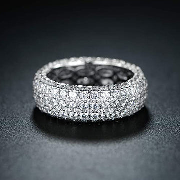 Silver Five Row Clear Stone Wide Ring Metal Jewelry Design