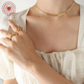 Leaf Link Choker Necklace Gold Steel Rose Tone Textured Leaves view 3