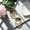 Purple Clear Resin C Shaped Hoop Stud Earrings with Dried Flowers view 2