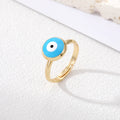 Gold and Silver Tone Round Enamel Evil Eye Adjustable Open Rings in Eight Colors view 6