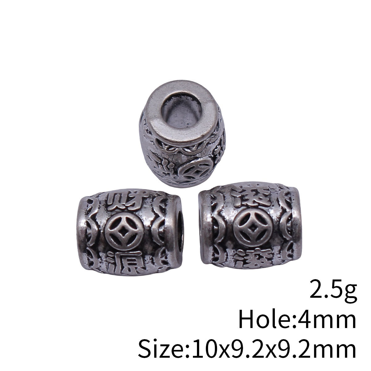 10x9.2x9.2mm 2.5g Antique Silver Zinc Alloy Chinese Drum Large Hole Beads for Bracelet DIY Jewelry Making