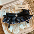 Plaid Ruffle Bow Banana Hair Clip Crystal Ribbon 2 Colors view 2