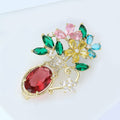 Multicolor Zircon Flower Vase Brooch Gold Tone Setting view 3