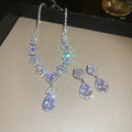 Silver Tone Diamond Link Crystal Necklace And Teardrop Earring Set view 6