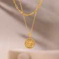 Double Layer Gold Necklace Paperclip Chain Heart Medallion Pendant view 4