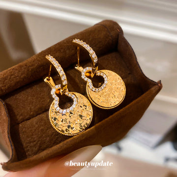 Gold-Tone Crystal Disc Hoop Earrings Decorative Jewelry Accessory