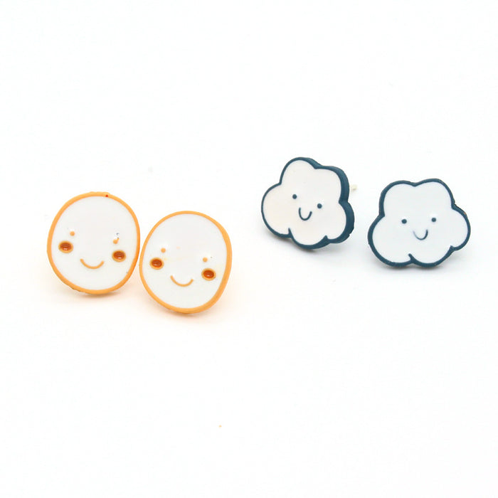 Smiling Cloud and Round Face Novelty Stud Earrings in Two Designs
