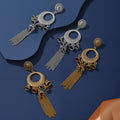 Antique Gold Open Hoop Coin and Long Chain Fringe Earrings view 2