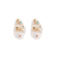 White Oval Floral Inlay Stud Earrings in Gold Tone view 5