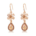 Gold Tone Champagne Floral Halo Openwork Crystal Five Designs Metal Dangle Earrings view 1
