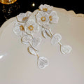 Fabric Flower And Petal Tassel Earrings In Five Colors view 1