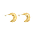 Ribbed Croissant C-Shape Stud Earrings Gold Or Steel view 5