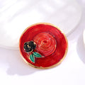 Red Gold Tone Sun Hat Enamel Metal Brooch Pin for Jackets and Lapels view 4